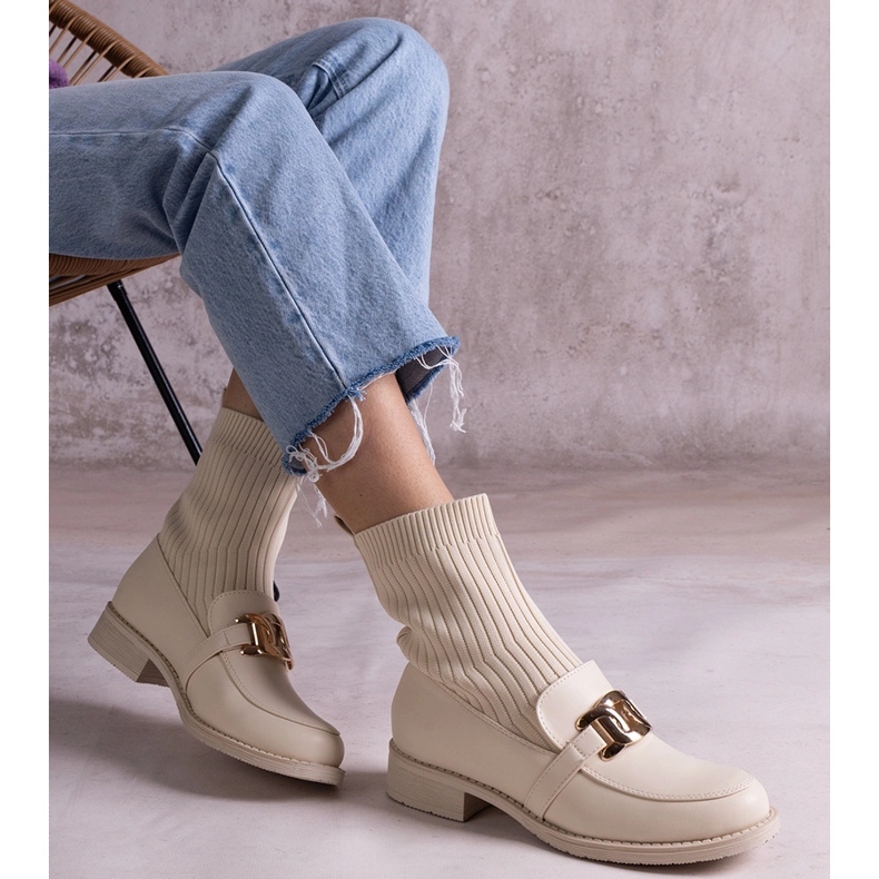 Béžové kotníkové boty s látkovým svrškem béžový 2