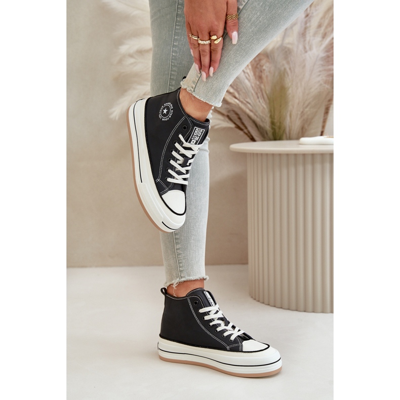 Zateplené dámské tenisky na platformě z eko kůže Big Star OO274062 Černá 4