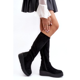 Dámské semišové boty na platformě S.Barski, černá černý 2