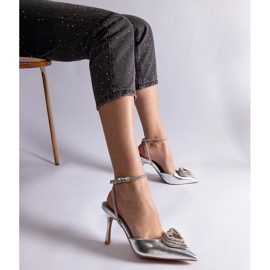 Stříbrné lodičky s otevřeným podpatkem zdobené zirkony stříbrný 2