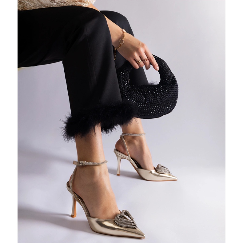 Zlaté lodičky s otevřeným podpatkem zdobené zirkony zlatý 1