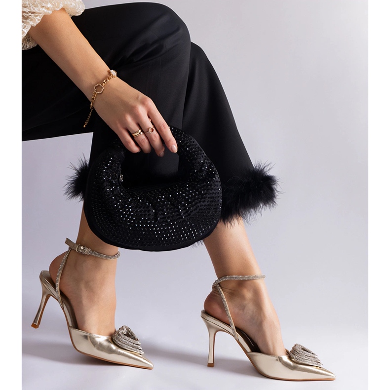 Zlaté lodičky s otevřeným podpatkem zdobené zirkony zlatý 2