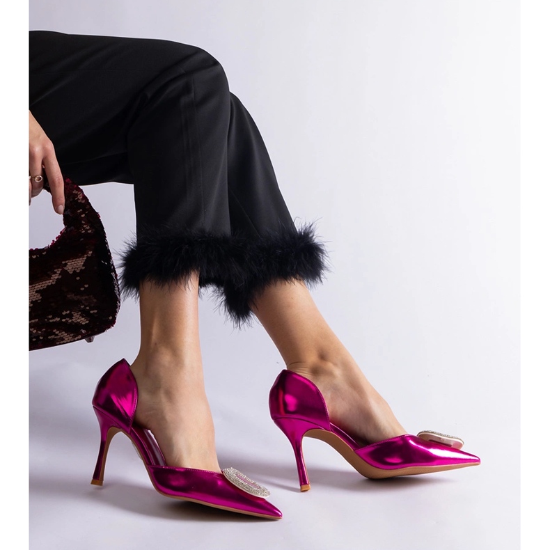 Růžové vysoké podpatky zdobené zirkony růžový 2