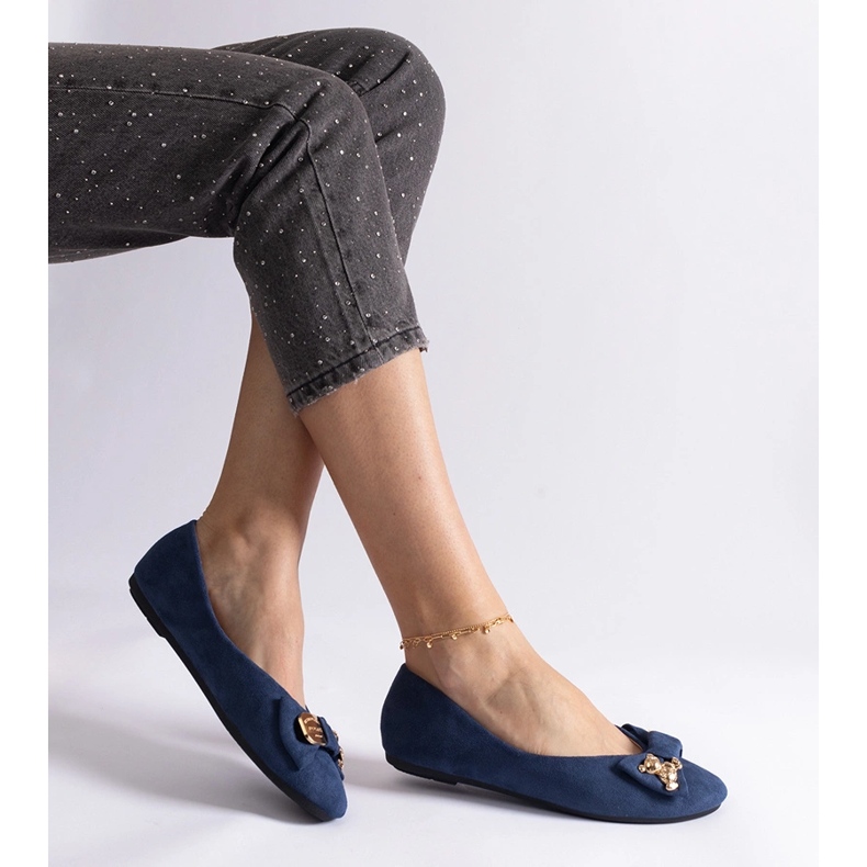 Námořnické modré balerínky zdobené mašlí a broží modrý 1