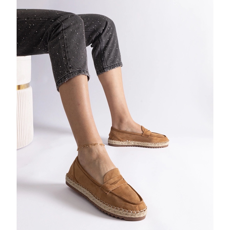 Klouzací espadrilles karamel na platformě hnědý 1