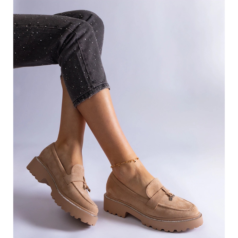 Béžové mokasíny vyrobené z eko-semišové kůže béžový 2