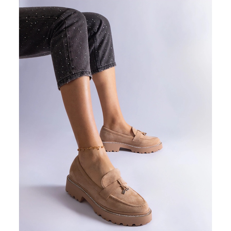 Béžové mokasíny vyrobené z eko-semišové kůže béžový 1