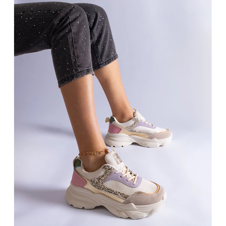 Vícebarevné tenisky s třpytivými vložkami béžový 1