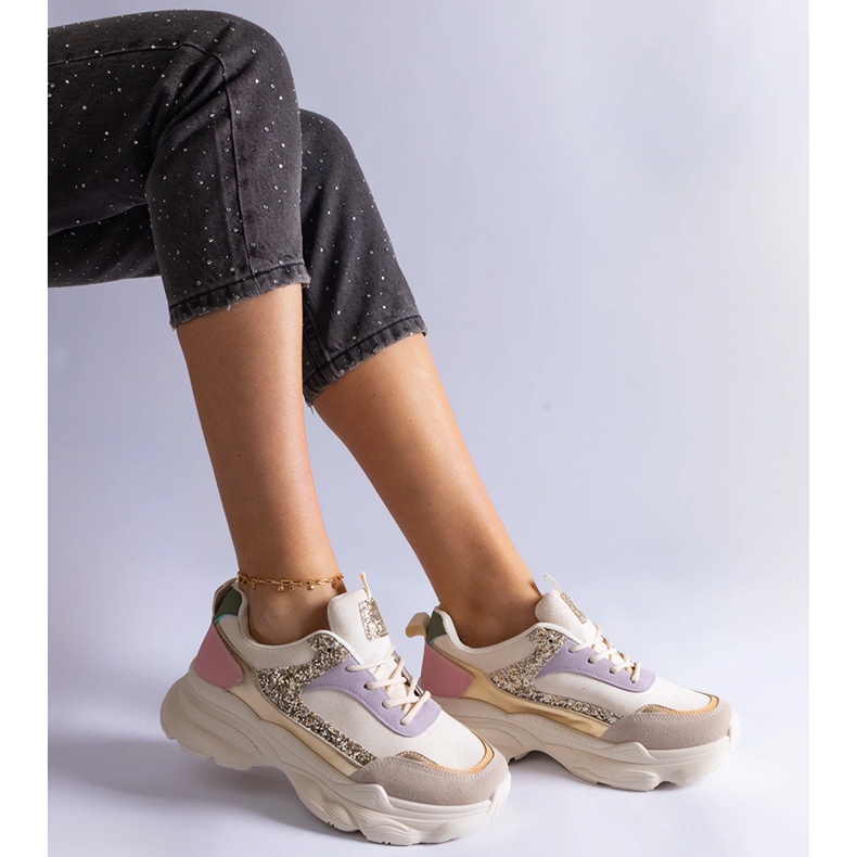 Vícebarevné tenisky s třpytivými vložkami béžový 2