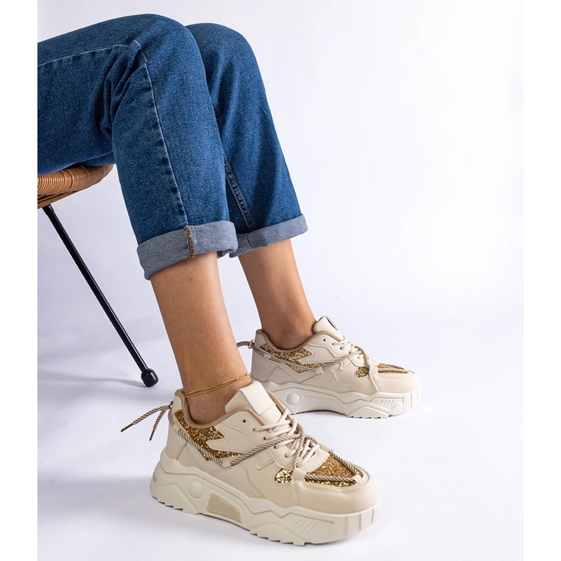 Béžové dámské tenisky se třpytkami béžový 1