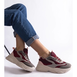 Vínové a šedé dámské tenisky červené 1