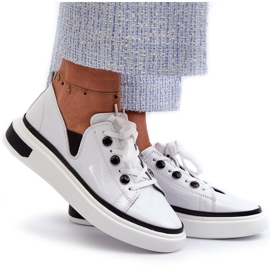 S.Barski Kožená lakovaná ženská sportovní bota LR535 bílá bílý 4