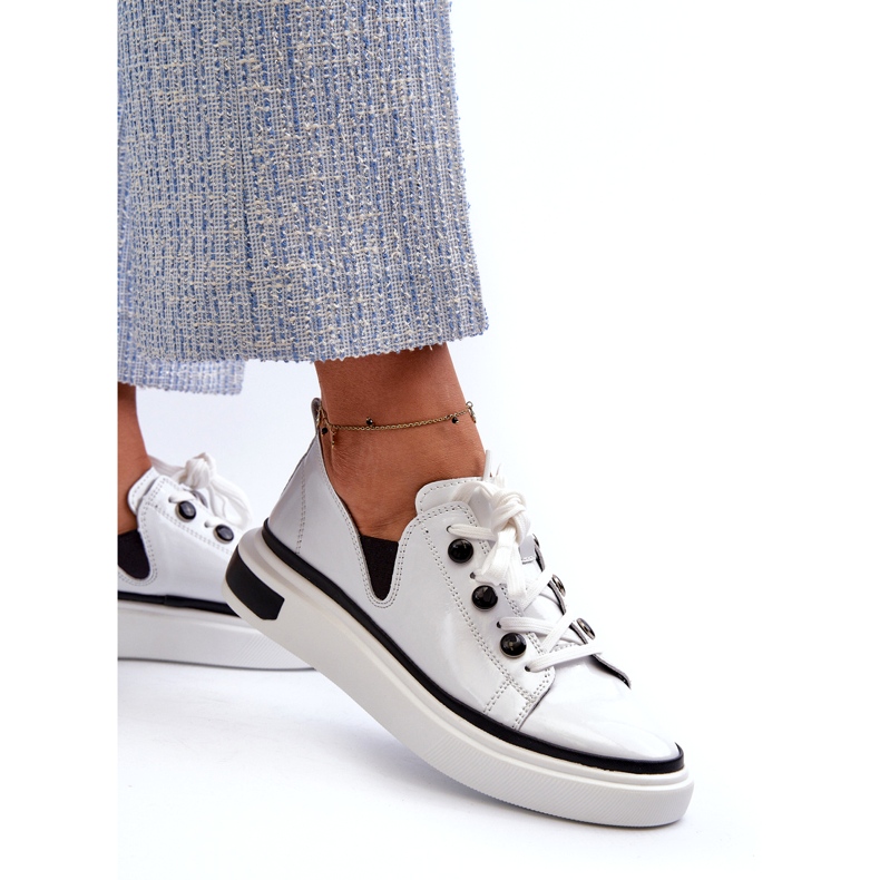 S.Barski Kožená lakovaná ženská sportovní bota LR535 bílá bílý 2