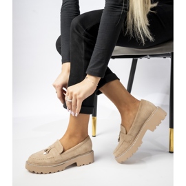 Dámské semišové mokasíny s křemenicími khaki béžový 1