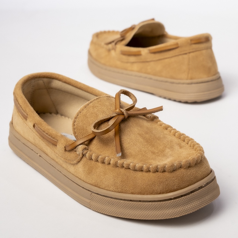 Dámské velbloudí mokasíny, semiš s lukem béžový 2