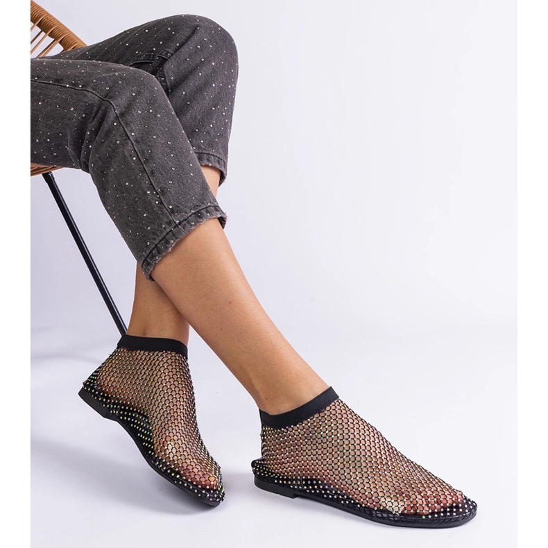 Sandály s černou pletivou se zirkony černá 2 Sandály s černou pletivou se zirkony černá 2