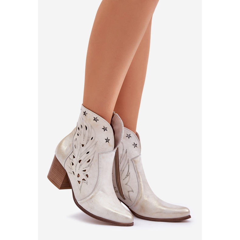 Lewski Shoes Otevřené kožené kovbojské boty na Lewski Post 3613 Zloty otře zlatý 1