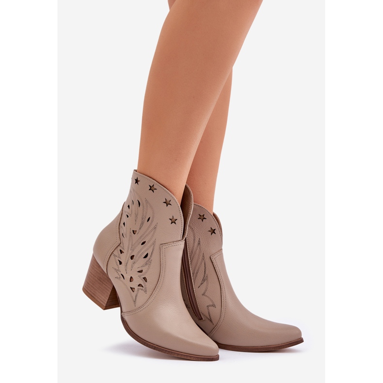 Lewski Shoes Otevřená kožená kovbojská boty na pilíře Lewski 3613 Dark Beige béžový 1