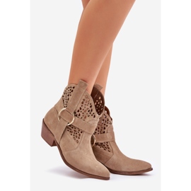 Zazoo 2994 Beige Openwork Cowboy Boots béžový 1