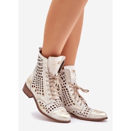 Zazoo 2627 Openwork Leather Golden Boots otře zlatý 1