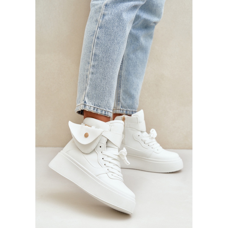 Vysoké tenisky s sáčkem na bílé platformě bílý 2