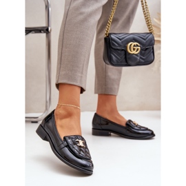 Kožená vázaná mokasína se zlatou dekorací Laura Messi 2927 Black černý 2