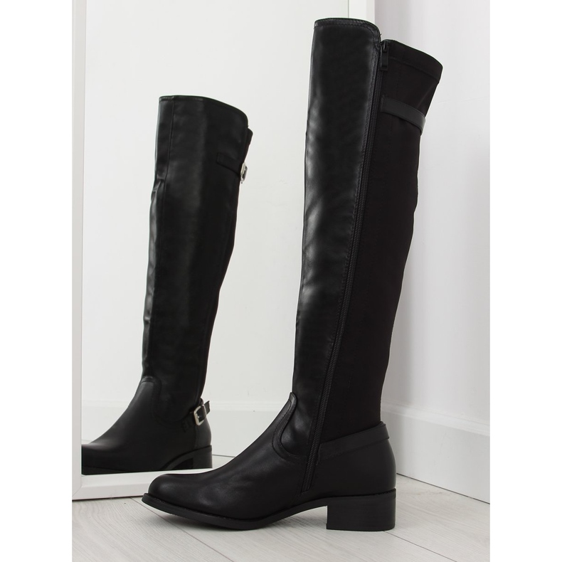 Černé kozačky s pružným svrškem černá 2