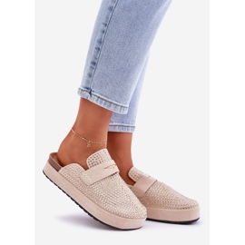 Dámské pantofle zdobené zirkony na platformě Beige béžový 1