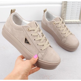 Kožené semišové boty na platformě Filippo W PAW315C, béžová 1