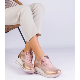 Růžové sportovní tenisky na platformě zdobené třpytem a kovovou vložkou růžový 1