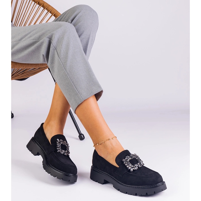 Mokasíny černé žen z Ekozamsz s elegantní dekorací černý 1