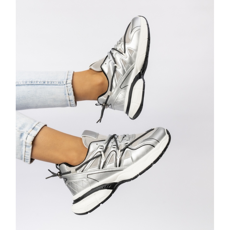 Dámské stříbrné tenisky na platformě stříbrný 2