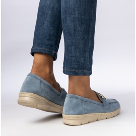 Perforované dámské mokasíny s modrou dekorací modrý 2 Perforované dámské mokasíny s modrou dekorací modrý 2