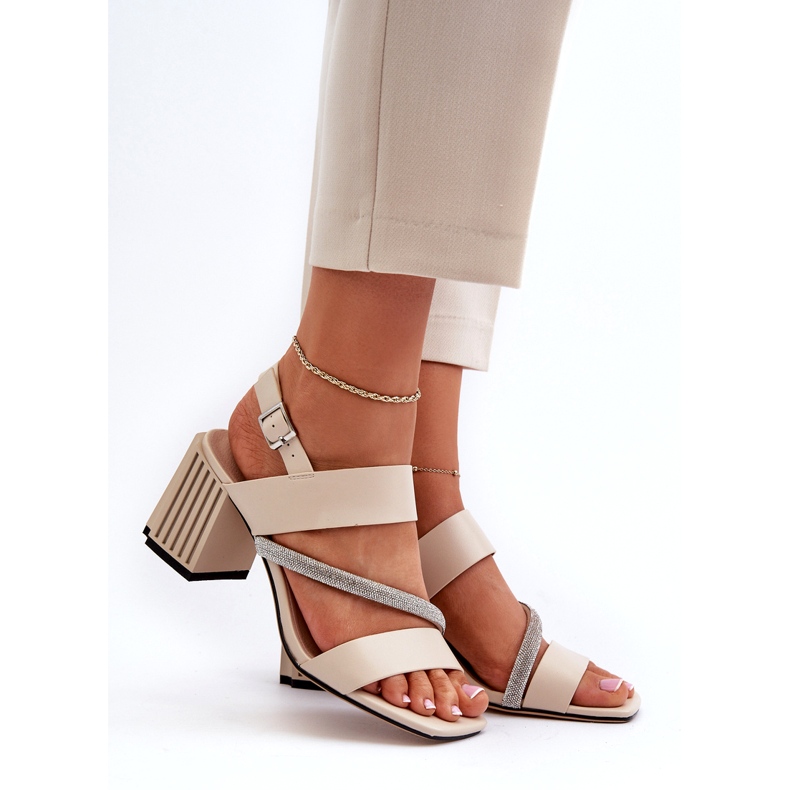 S.Barski Elegantní sandály žen na post Beige MR38-549 béžový 3