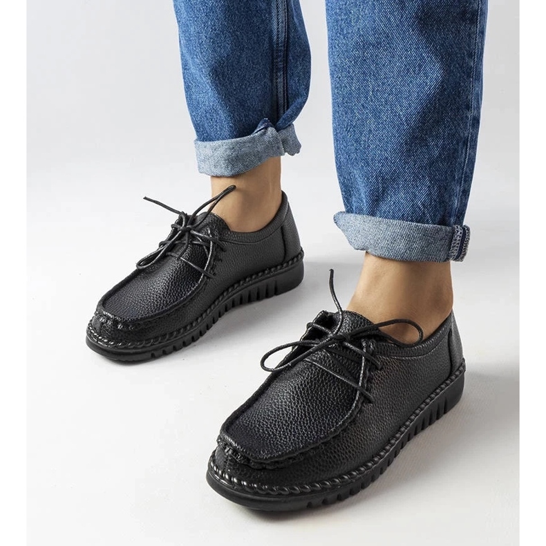 Dámské černé kožené dělnice se silnou podrážkou, přírodní kůže černá 1