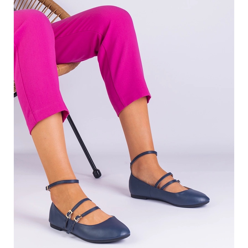 Ballerinas námořnictva vyrobená z ekologického pokoje s sponami modrý 1