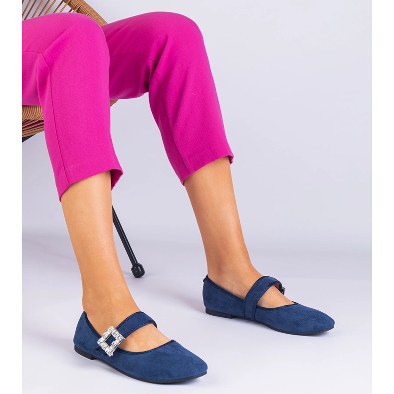 Navy Blue Ballerinas zdobené sponou s krystaliki modrý 1
