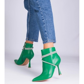 Zelené boty na vysoké patě zdobené zirkony zelená 1