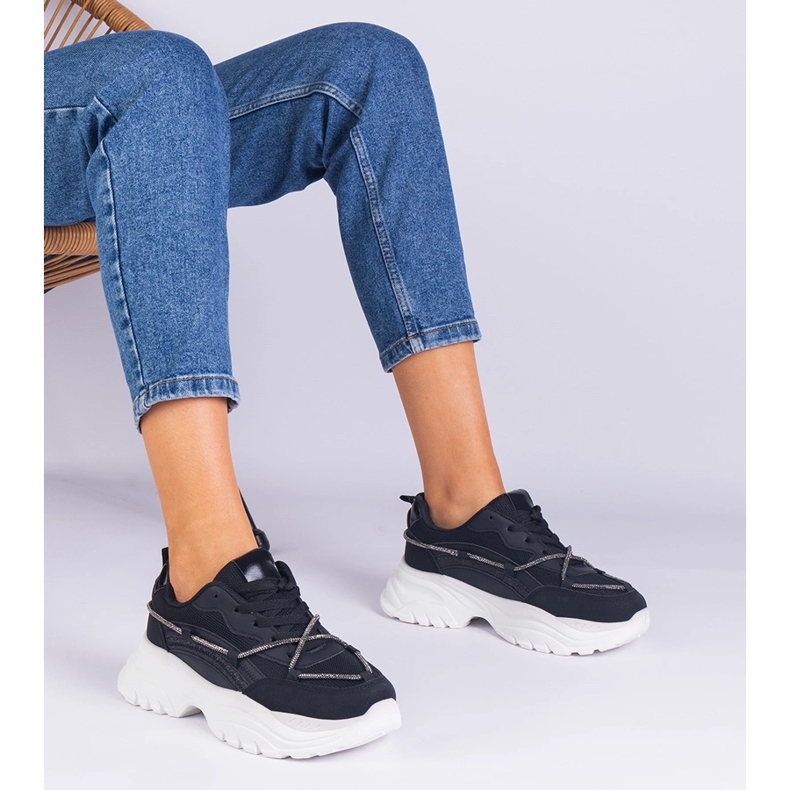 Tenisky černé dámské tenisky zdobené řetězcem zirkonu černá 1