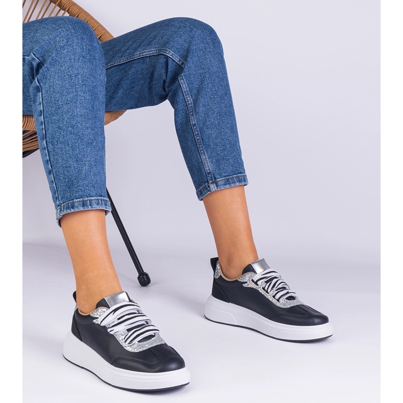 Tenisky černé žen zdobené třpytem černá 1