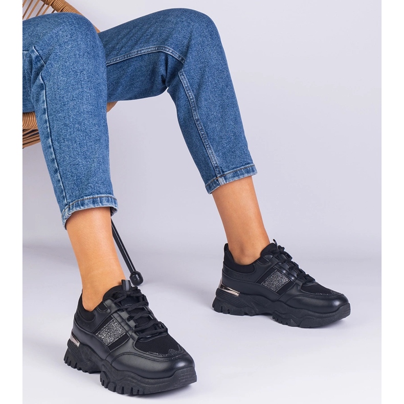 Tenisky černé žen zdobené třpytem černá 1