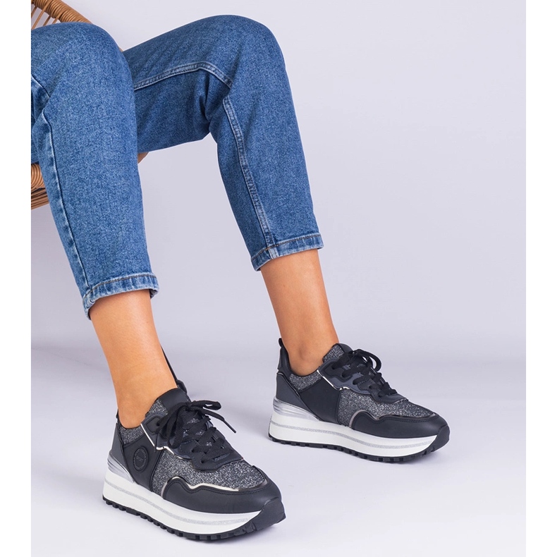 Tenisky černé žen zdobené třpytem černá 1