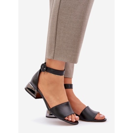 Kožené sandály na stříbrném podpatku Laura Messi 2143 Black černá 2