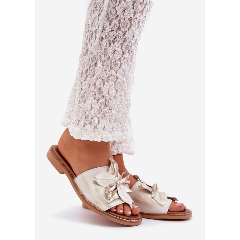 Pantofle s dekorací Natural Leather Zazoo 3667 Zloty otře zlatý 1