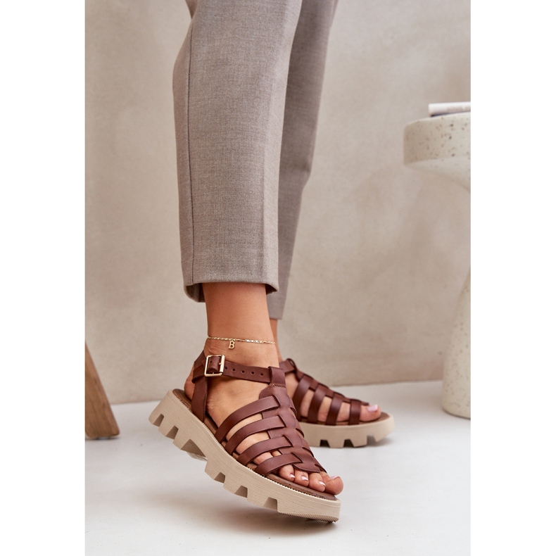 Dámské kožené sandály zazoo 3695 hnědé hnědý 2