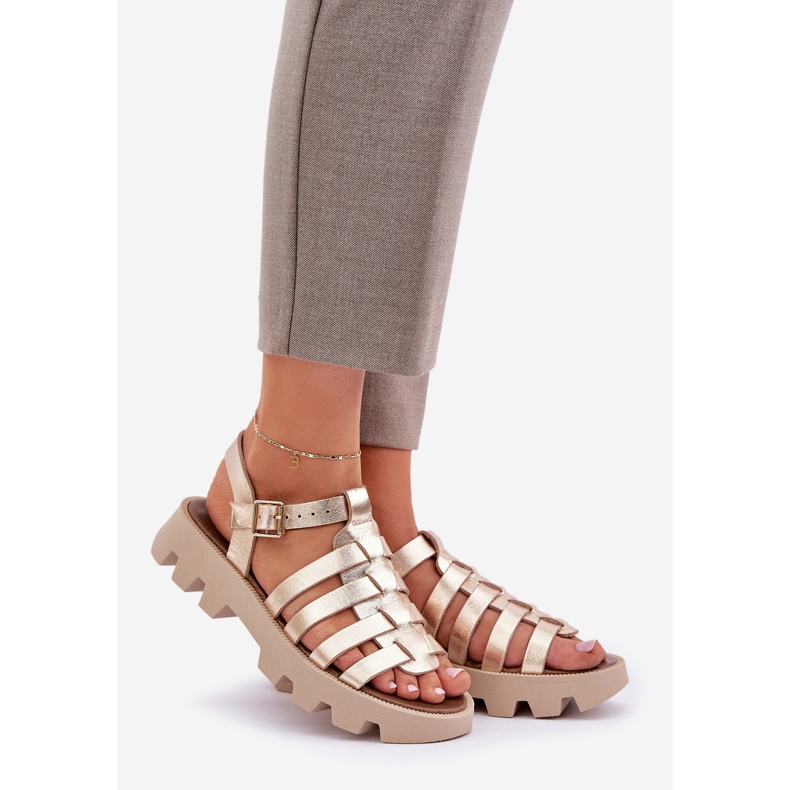 Dámské kožené sandály Zazoo 3695 PLN zlatý 1