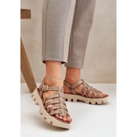 Dámské kožené sandály zazoo 3695 béžové béžový 2