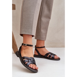 Dámské kožené sandály s plochými podpatky Zazoo 3688 Black černá 2