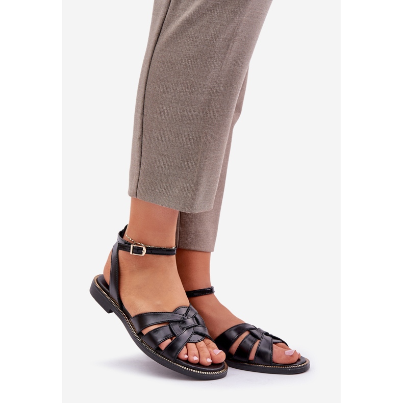 Dámské kožené sandály s plochými podpatky Zazoo 3688 Black černá 1