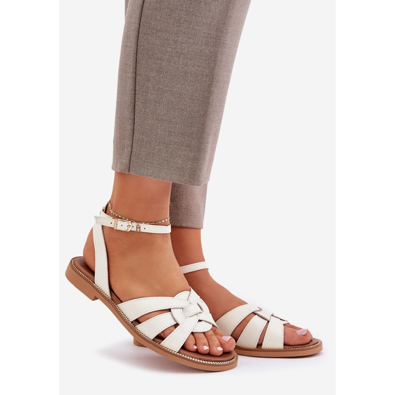 Lewski Shoes Zazoo 3688 ECRU, ploché fotbalové sandály bílý 1